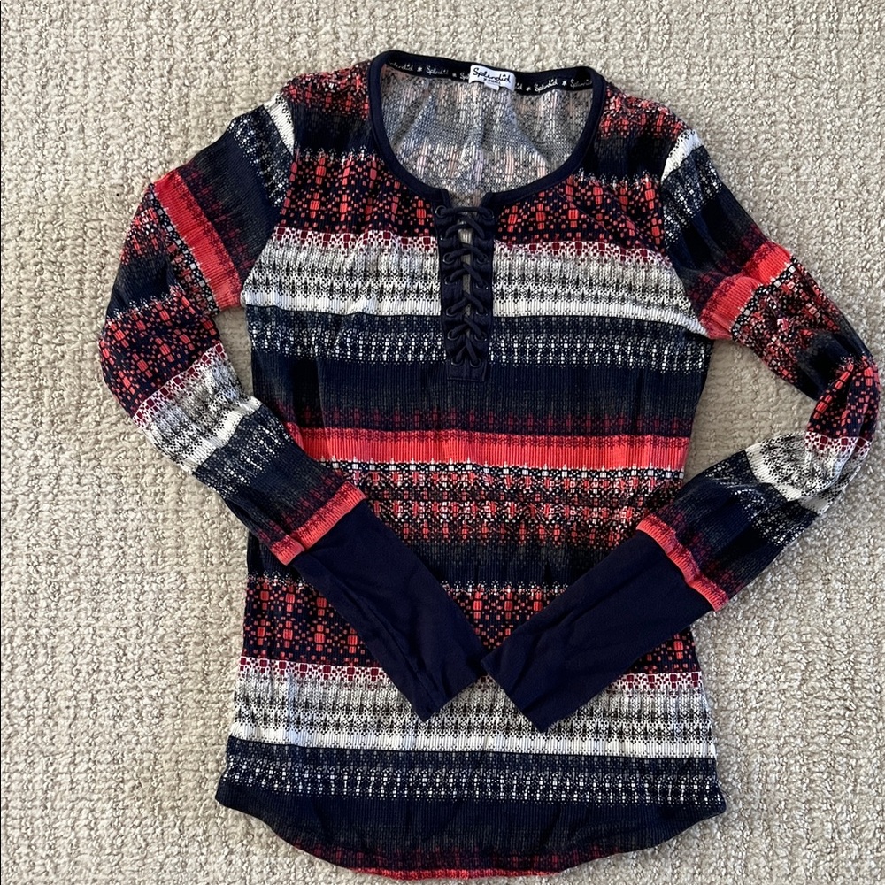Splendid Red and Black Striped Long Sleeve Top